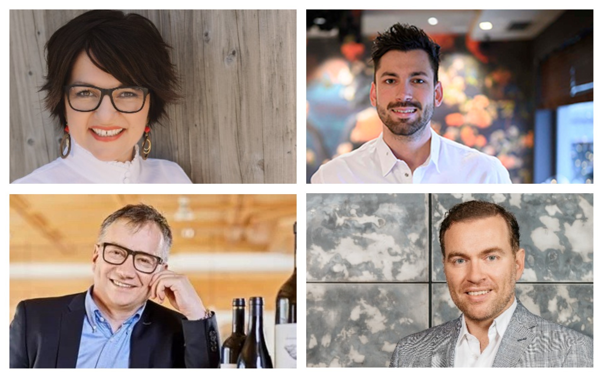 v. l. o.: Michaela Muster, Ratscher Landhaus; Philipp Lukas, Restaurant Verdi; Rainer Müller, Sonnenhof Tirol; Benedikt Komarek, Schani Hotels. © Karin Bergmann / Restaurant Verdi / Günter Standl - ART / Gregor Hofbauer