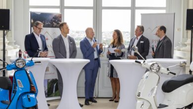 v. l. n. r.: Manfred Mladosevits Transgourmet, Martin Gratzer Biogena One, Initiator Christian P. Lerner, Moderatorin Carina Sara, Gerhard Huber Easystaff und Philipp Bodzenta The Coca-Cola Company. © Stefan Joham