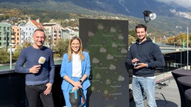 (v.l.): Martin Puchegger (Puls4), Barbara Plattner (GF Innsbruck Tourismus) und Alban Burster (ProSiebenSat.1 und wetter.com-Moderator) (C) Innsbruck Tourismus